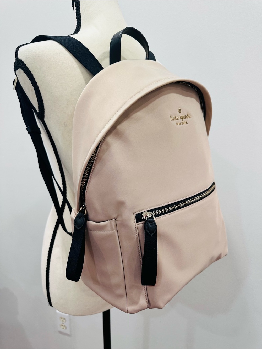KATE SPADE Chelsea Blush Pink Nylon Backpack Bag with Black Accents NWOT